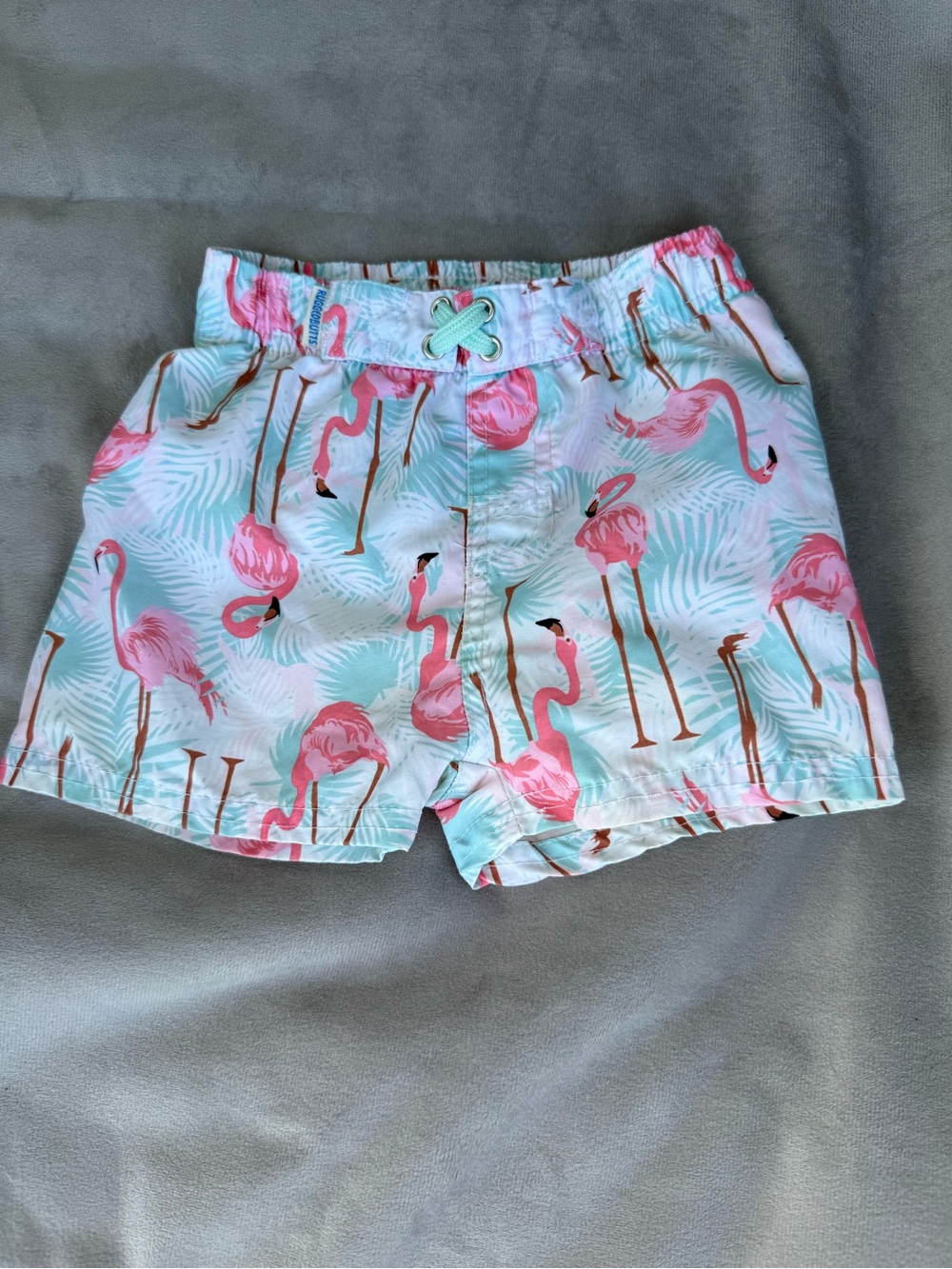 RuggedButts Flamingo Swim Trunks Boys 18-24M Blue Pink Tropical Mesh Liner